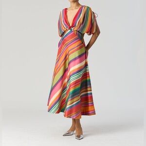 Yam India Aurora Rainbow Swirl Open Back Midi Dress Size Medium
